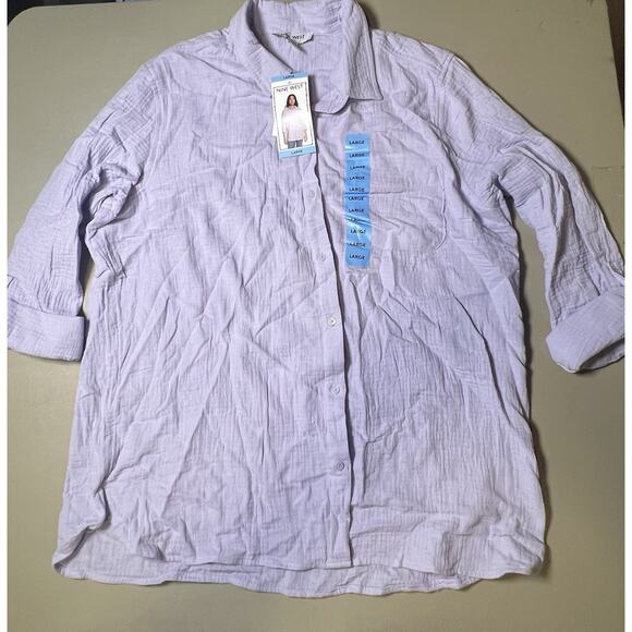 Nine West Lond Sleeve Gauze Button Up Women’s L - Cosmic Sky - Picture 1 of 10